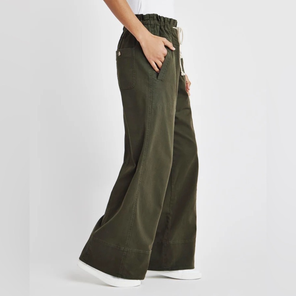 Splendid Annika Wide Leg Twill Pants Olive Khaki Green Women Small $188 RS4C720